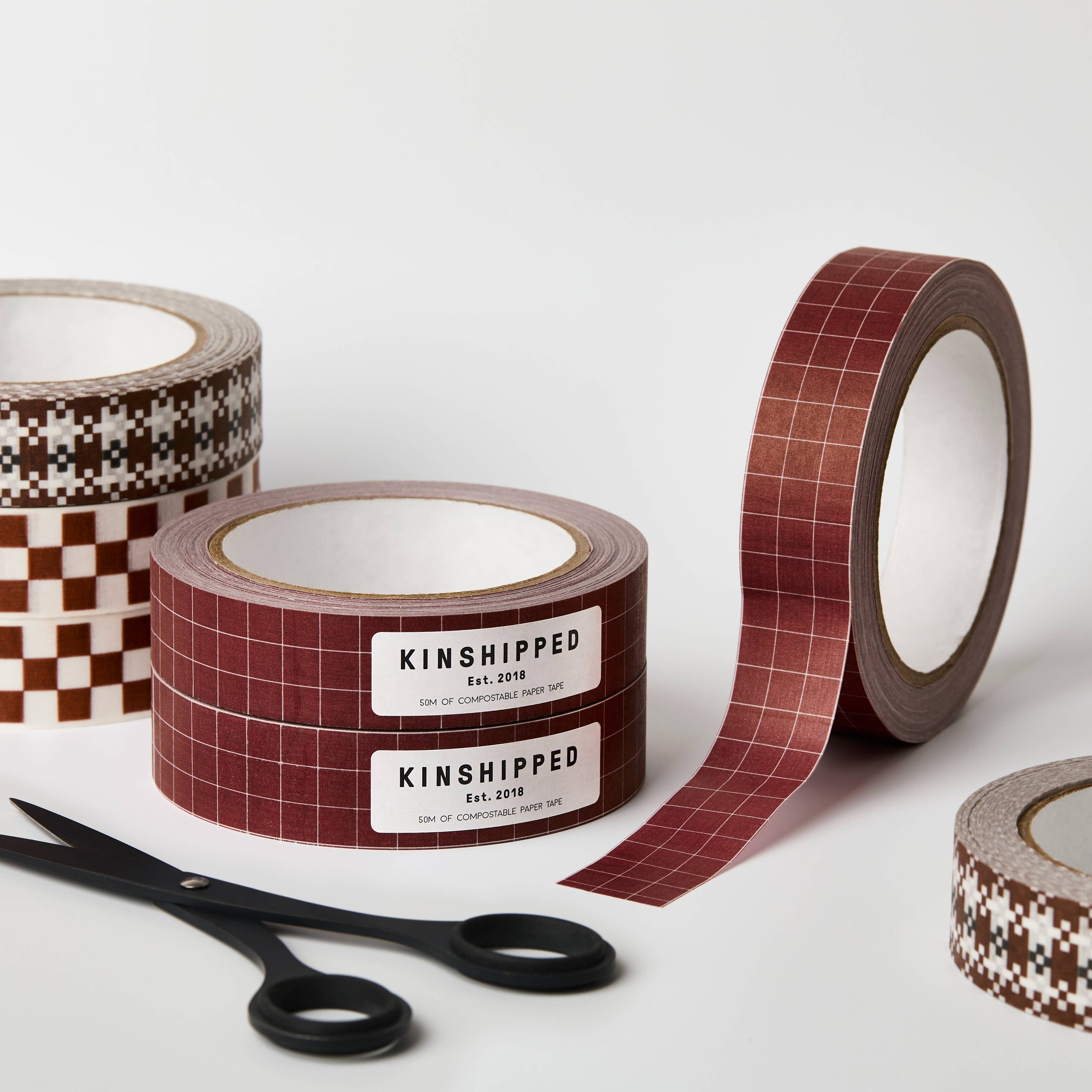 PAPER TAPE - BURGUNDY/RUSSET GRID – Kate Sheridan