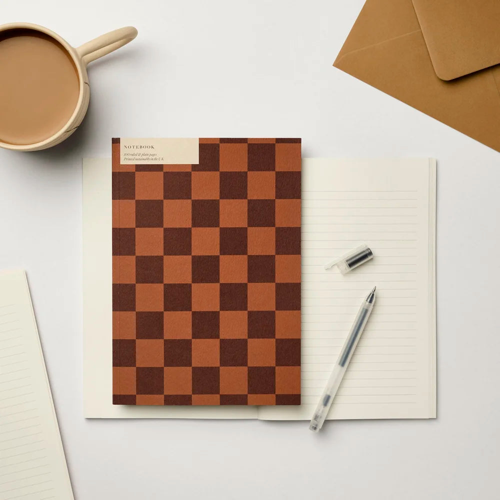 Check Rules Notebook A5 Brown Checkerboard Ruled + Plain Notebook – Kate Sheridan